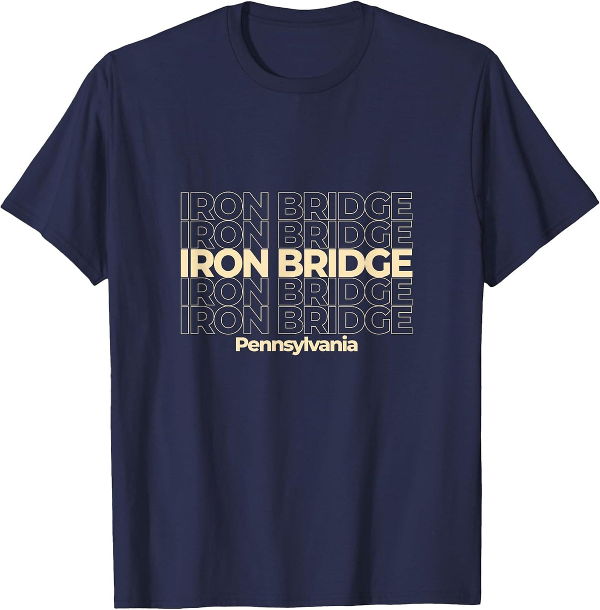Vintage Iron Bridge, Pennsylvania Repeating Text T-Shirt - Navy Blue