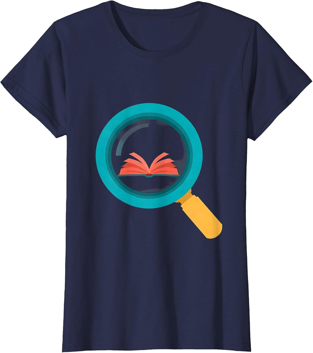 Women's 4th Grade Teacher Magnifying Glass Book Design T-Shirt - Navy Blue