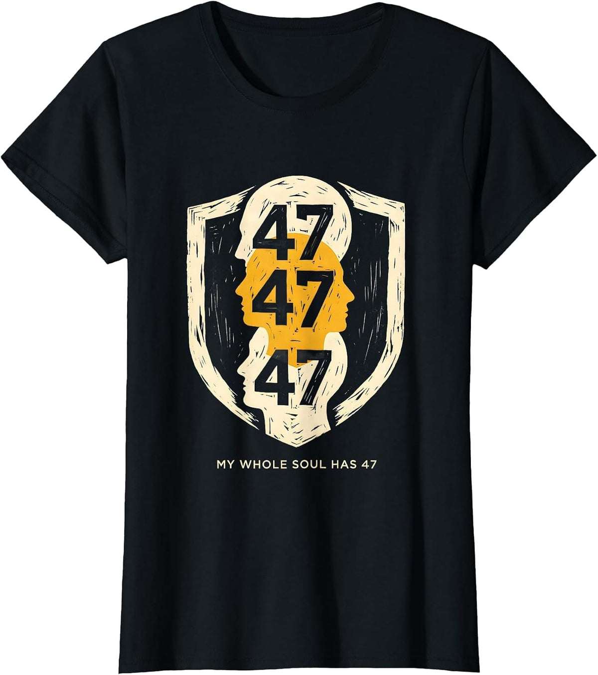 Women's My Whole Soul Has 47 Linocut Down Syndrome Awareness Homie T-Shirt - Black
