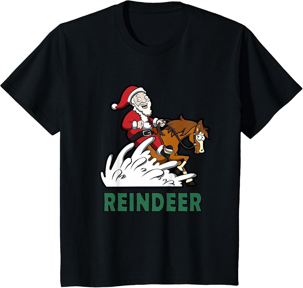 Reindeer Santa on a Reining Horse T-Shirt - Black
