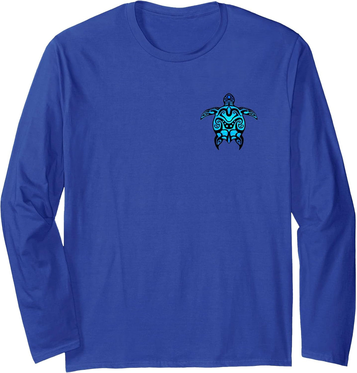 Tribal Hawaiian Maori Sun Sea Turtle (2-Sided) Long Sleeve T-Shirt - Adult Unisex Royal Blue