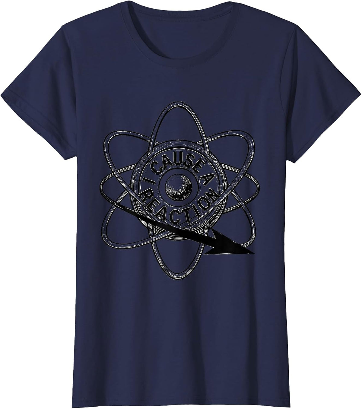 Women's I Cause A Reaction Funny Science Chemistry Nerd Humor T-Shirt - Navy Blue