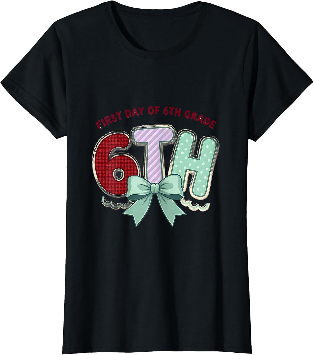 Women's First Day Of 6th Grade Coquette Bow Back To School Girly T-Shirt - Black