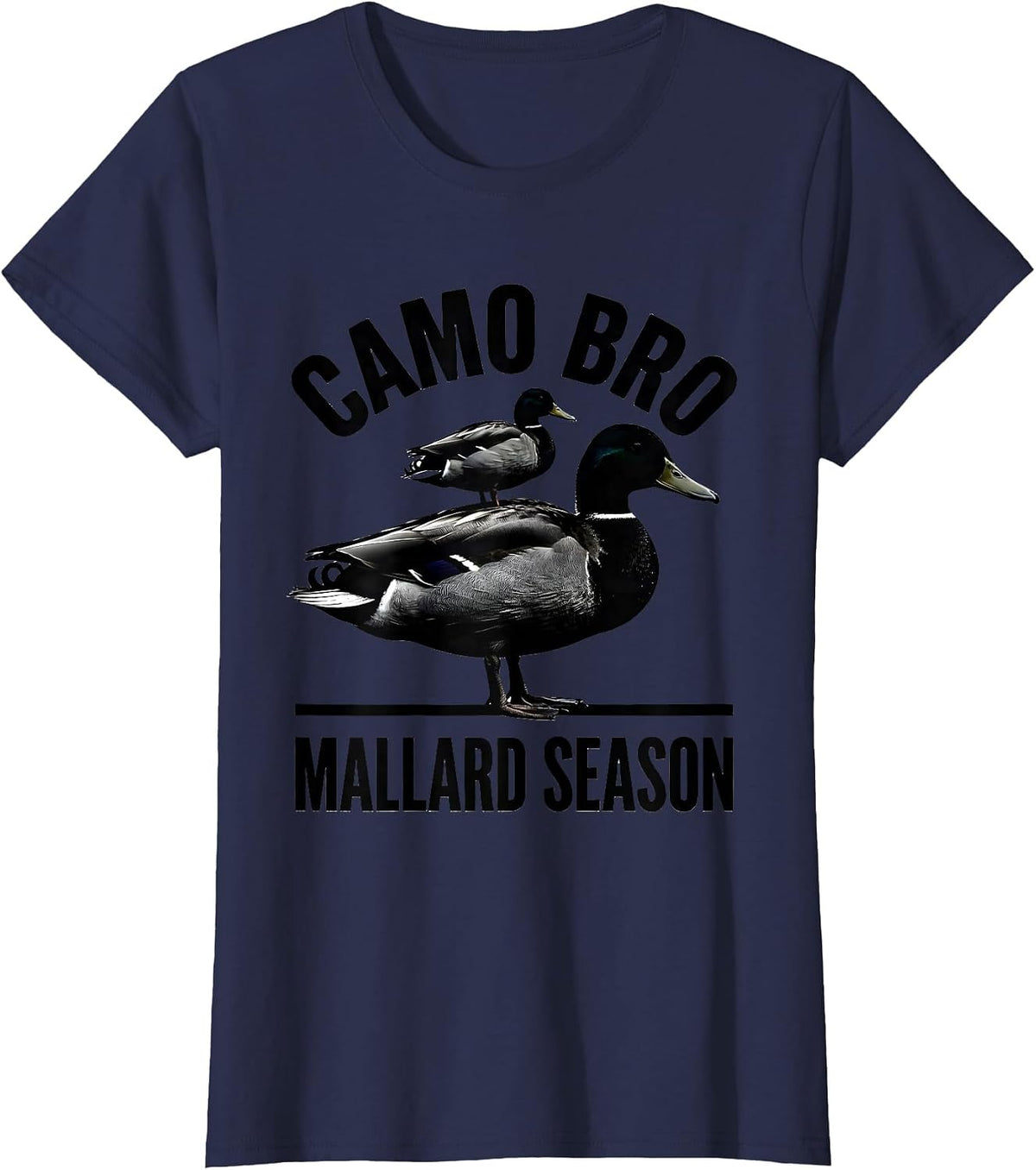 Women's CAMO BRO MALLARD SEASON Hunter Waterfowl Hunting Gift T-Shirt - Navy Blue