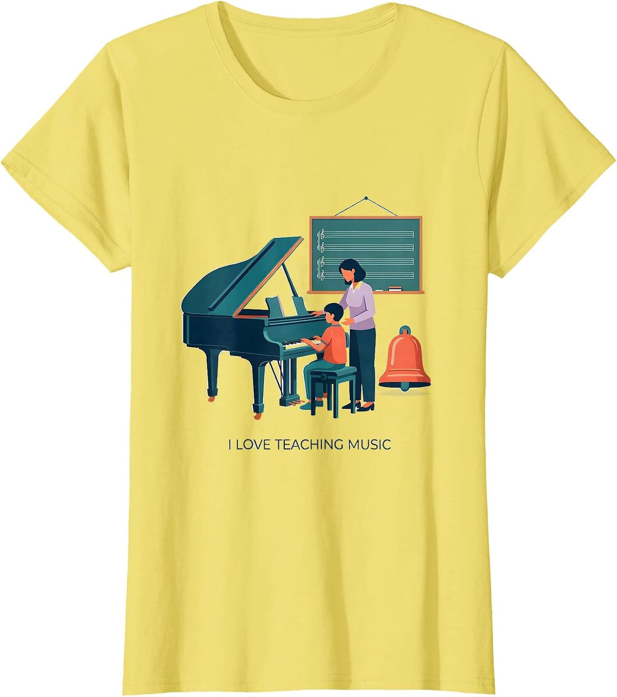 I Love Teaching Music Flat Vector Music Teacher Back T-Shirt - Lemon Yellow