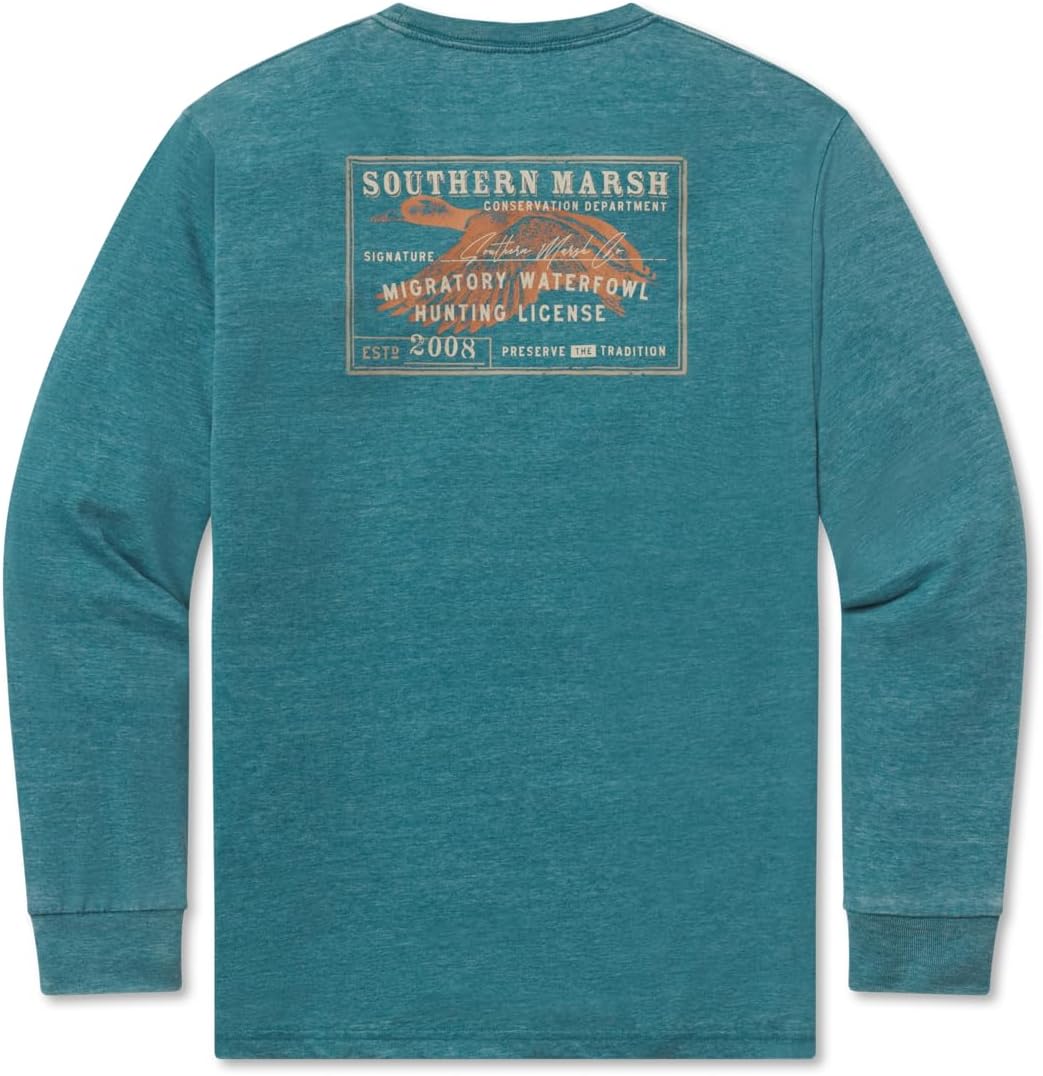 Southern Marsh Men's SEAWASH Tee - Waterfowl License - Long Sleeve - Dark Green