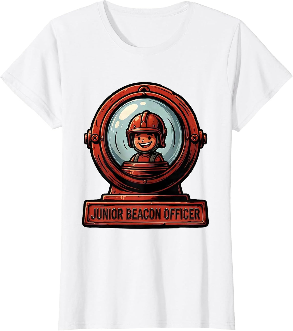 Women's Junior Beacon Officer Cartoon Firefighter Kids Birthday T-Shirt - White