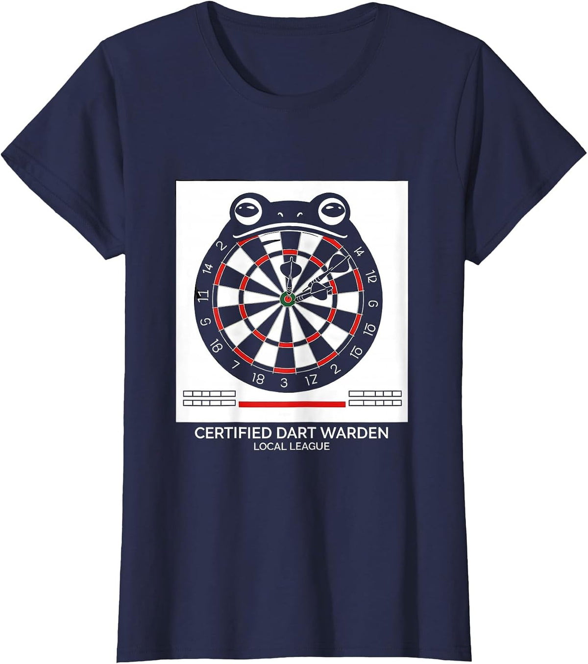 Women's Certified Dart Warden Local League Funny Grumpy Frog T-Shirt - Navy Blue