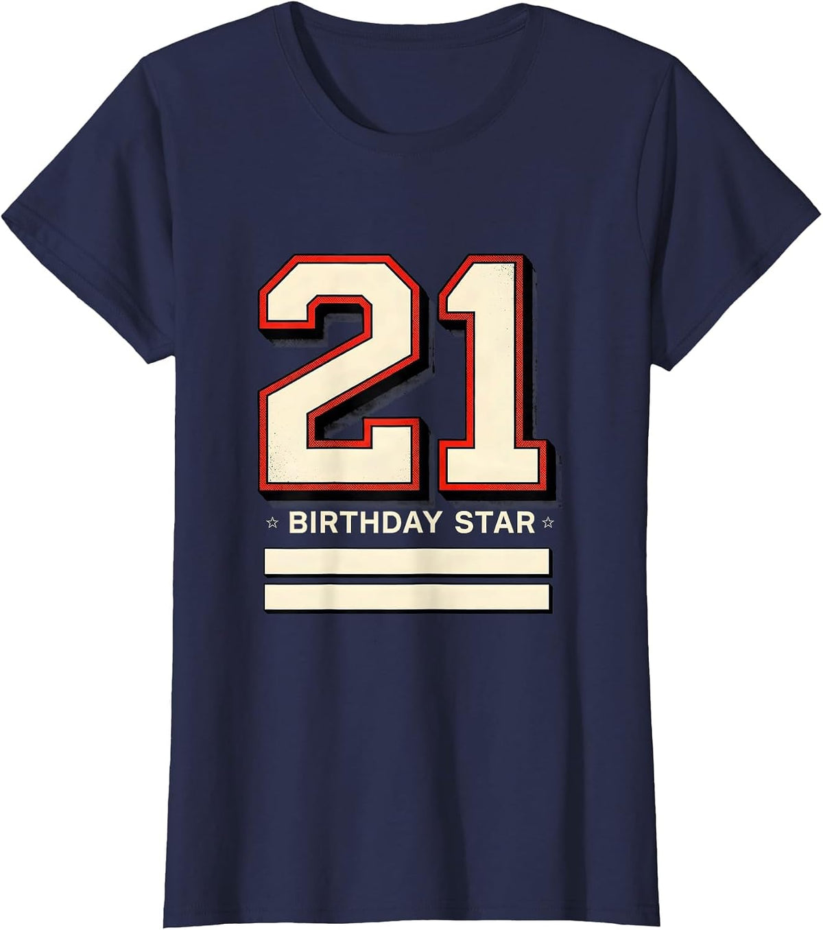 Women's Birthday Star 21 Sports Jersey Number Birthday Milestone T-Shirt - Navy Blue
