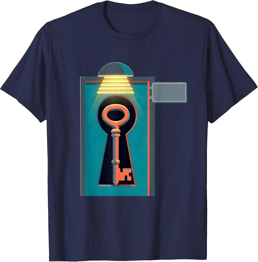Interlocked Doorway Keyhole Realtor Humor Real Estate Agent T-Shirt - Navy Blue