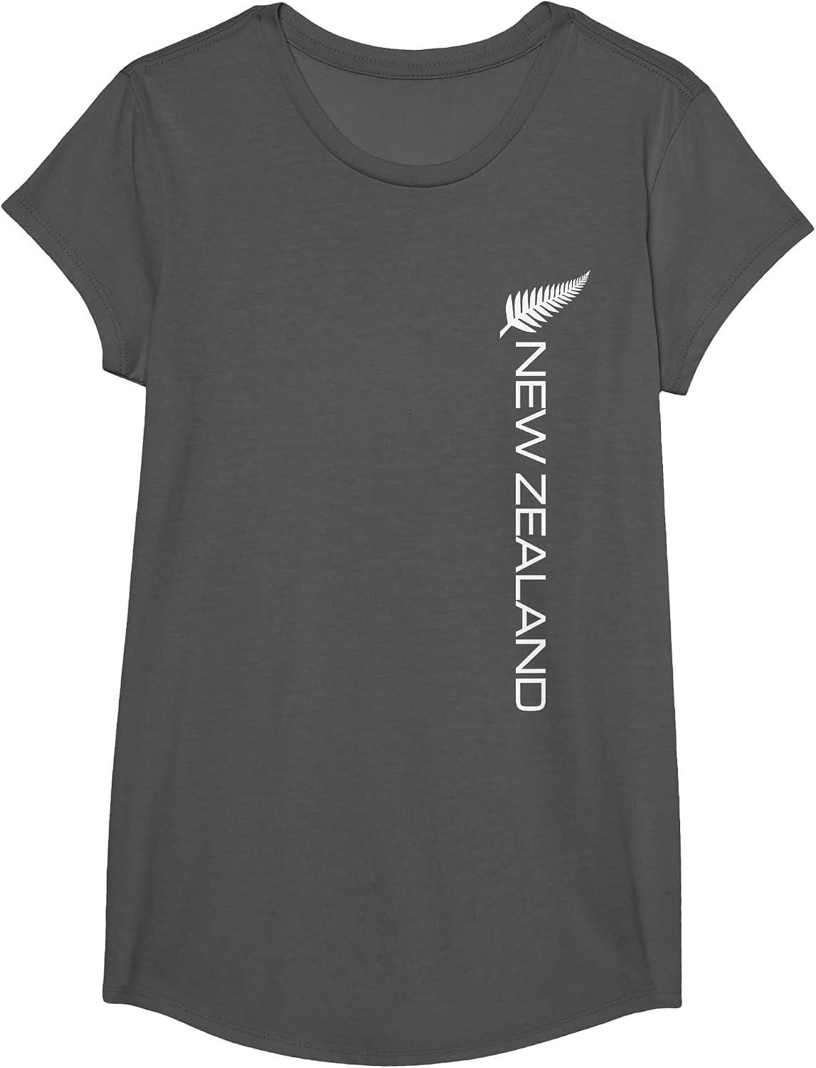 NEW Zealand Fern Flag Athletic Sports Vertical Style TEE T-Shirt - Girls Asphalt Grey
