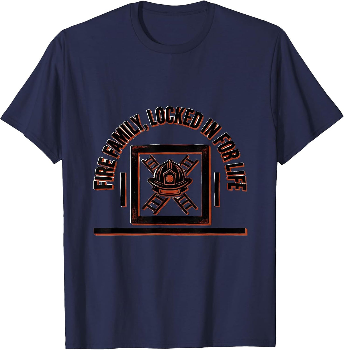 Fire Family Locked In For Life Firefighter Pride Retro Badge T-Shirt - Navy Blue