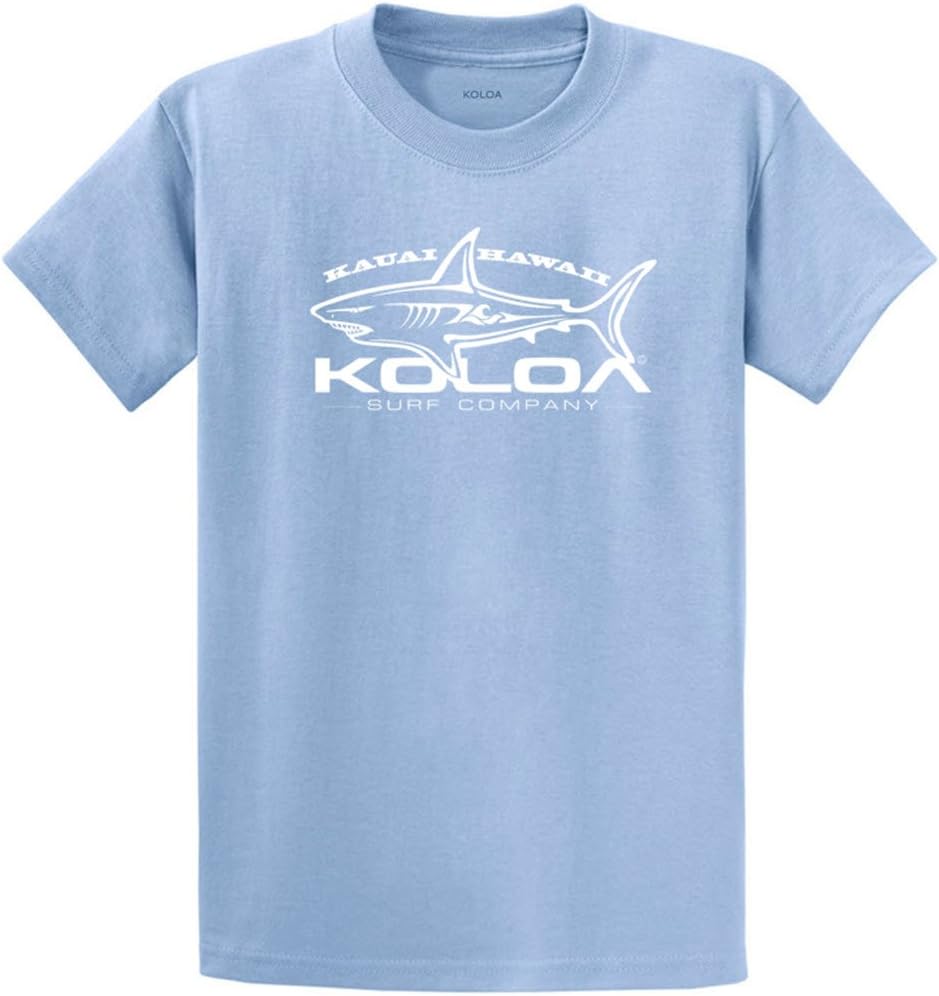 Koloa Surf Youth Great White Shark Logo Heavyweight Tee Size XS-XL - Light Blue \/ White