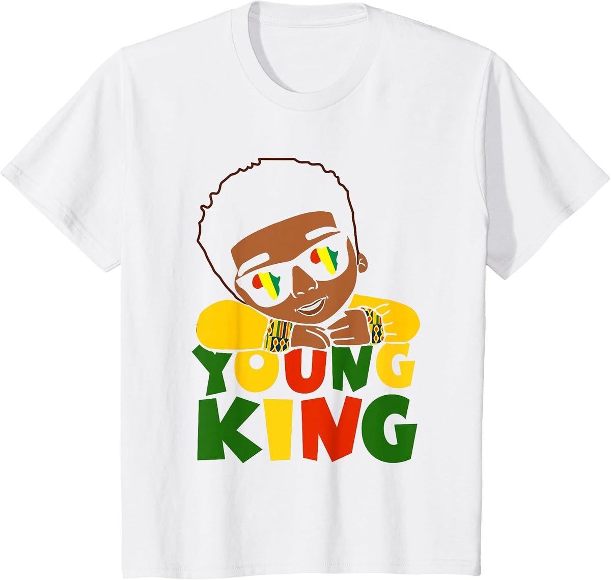 Black Young King Black History Month Kids Afro Boys Men T-Shirt - White