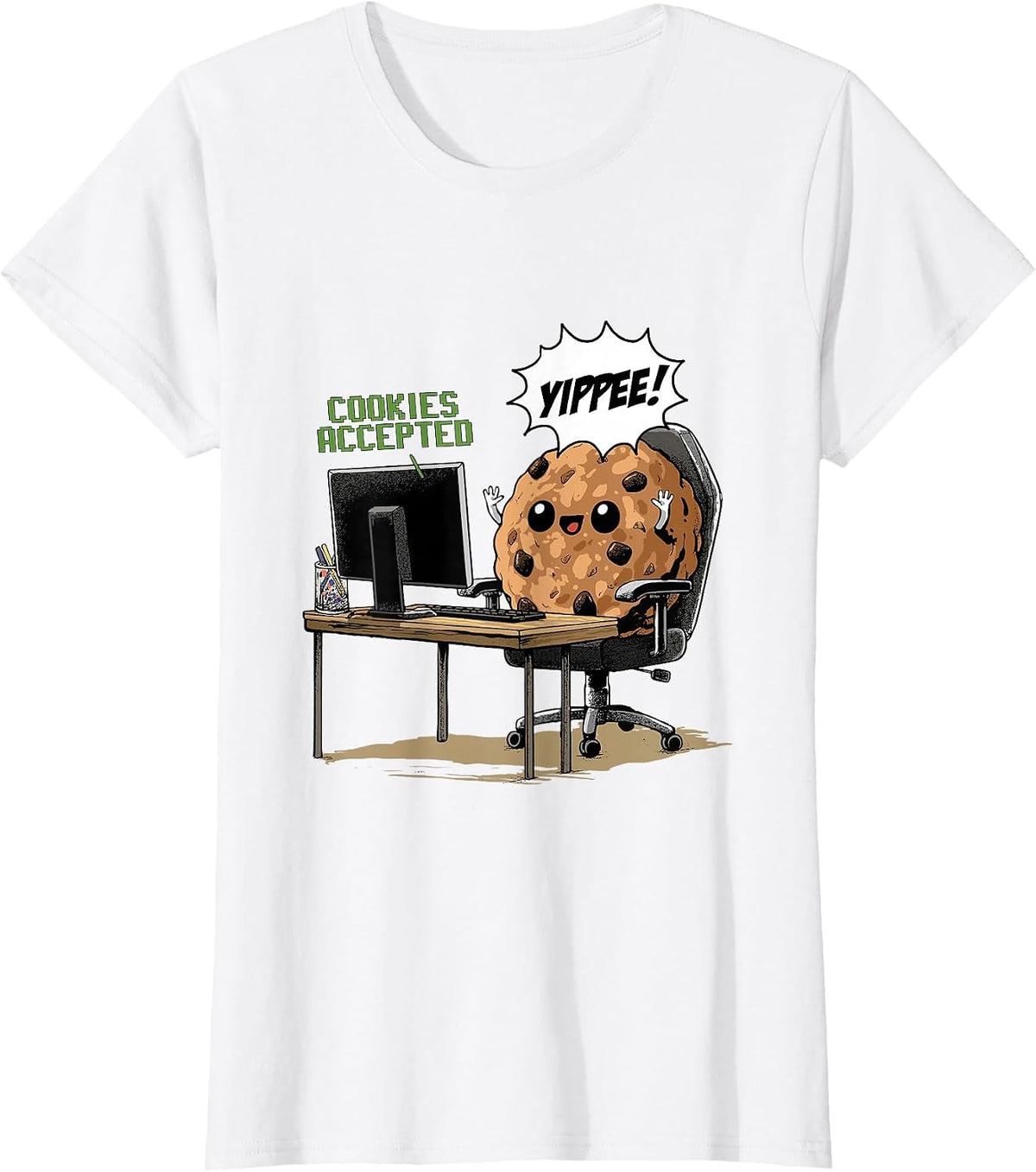Cookies Accepted Nerd Shirt Funny Computer Internet Coder T-Shirt, Women, White, Small - As Pictured