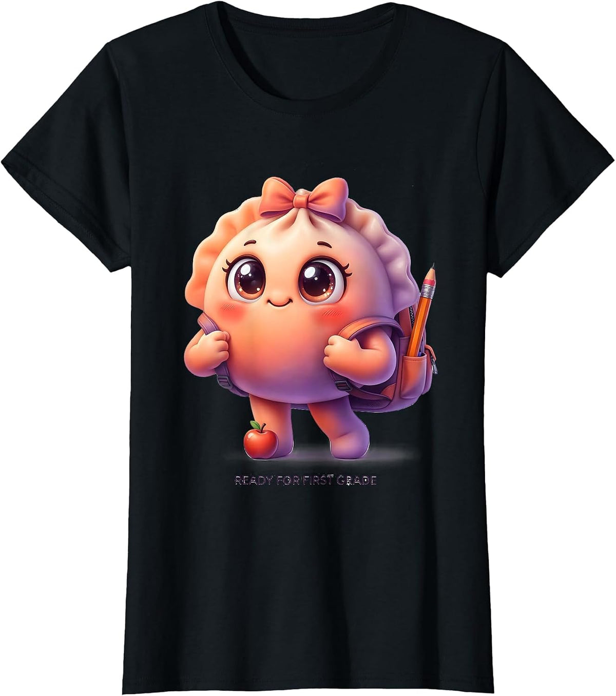 Ready For First Grade Cute Dumpling Back to School Girl T-Shirt - Black