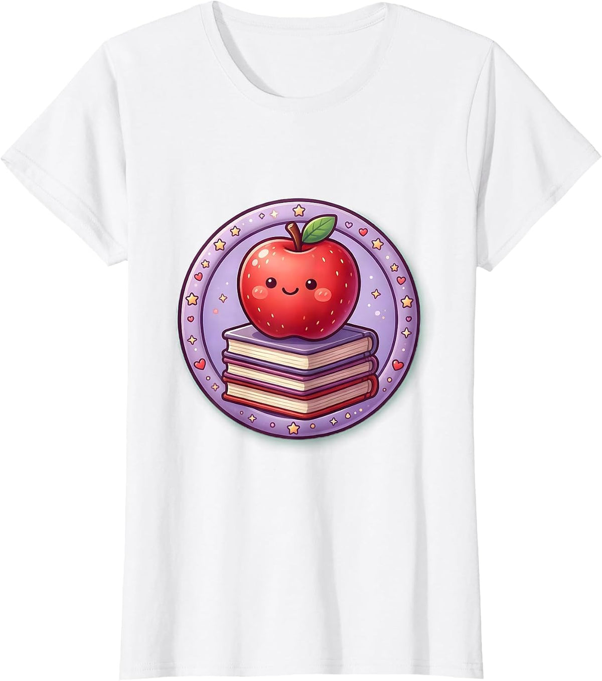 4th Grade Teacher Apple and Books Illustration T-Shirt - White