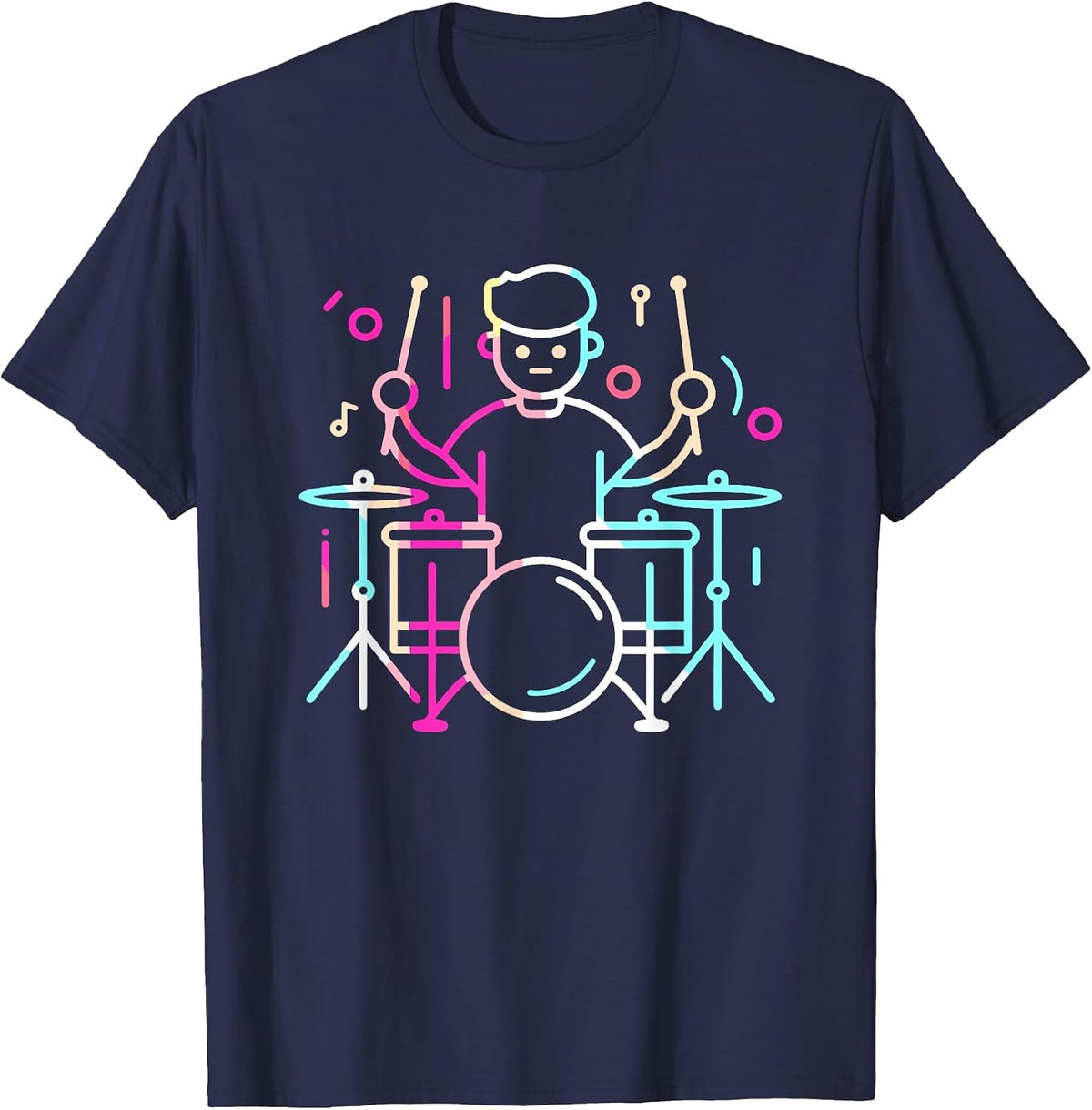 Drummer Boy Drawing Musician Drum Music T-Shirt - Navy Blue