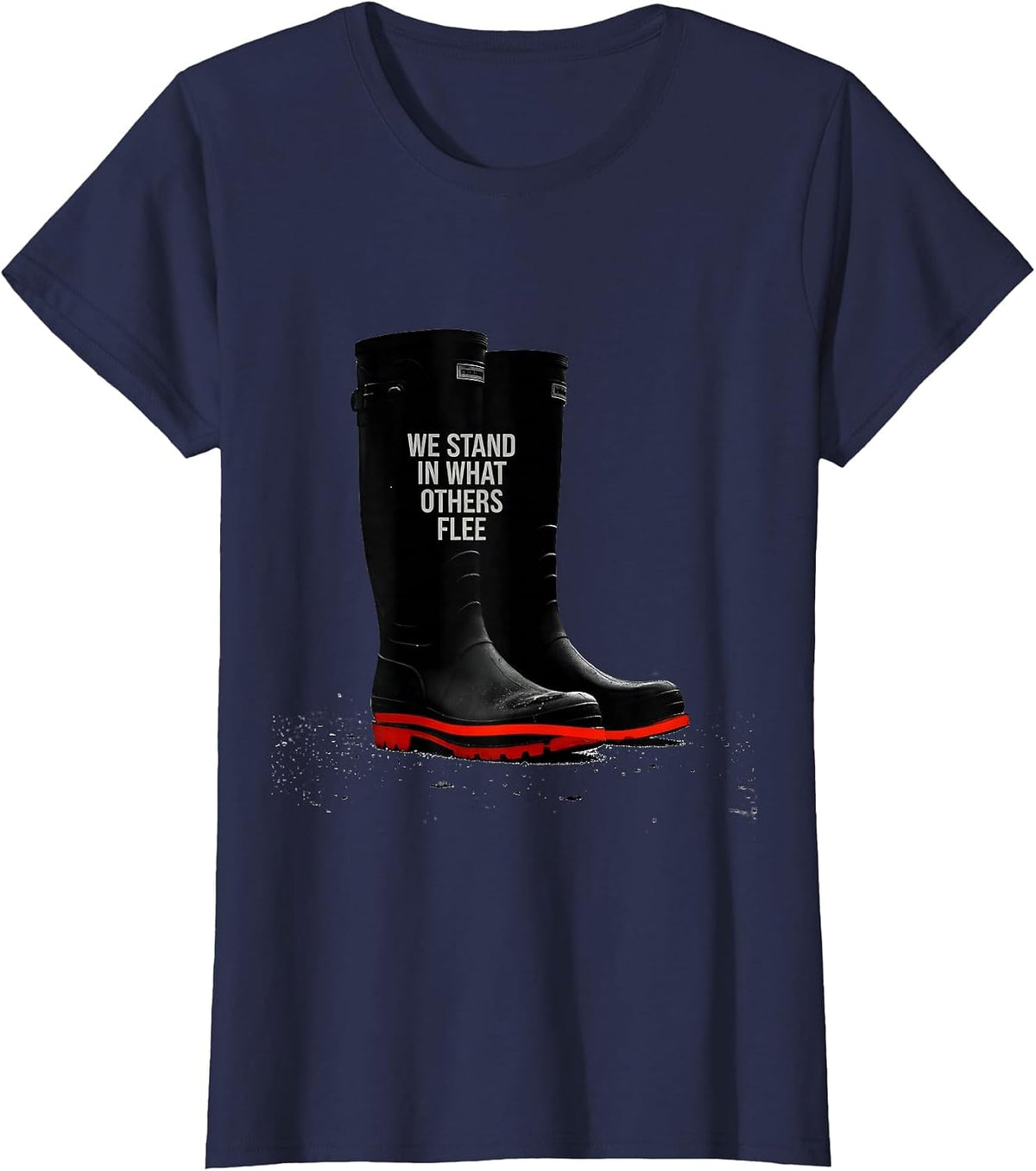 Women's We Stand In What Others Flee Firefighter Tribute Thin Red T-Shirt - Navy Blue
