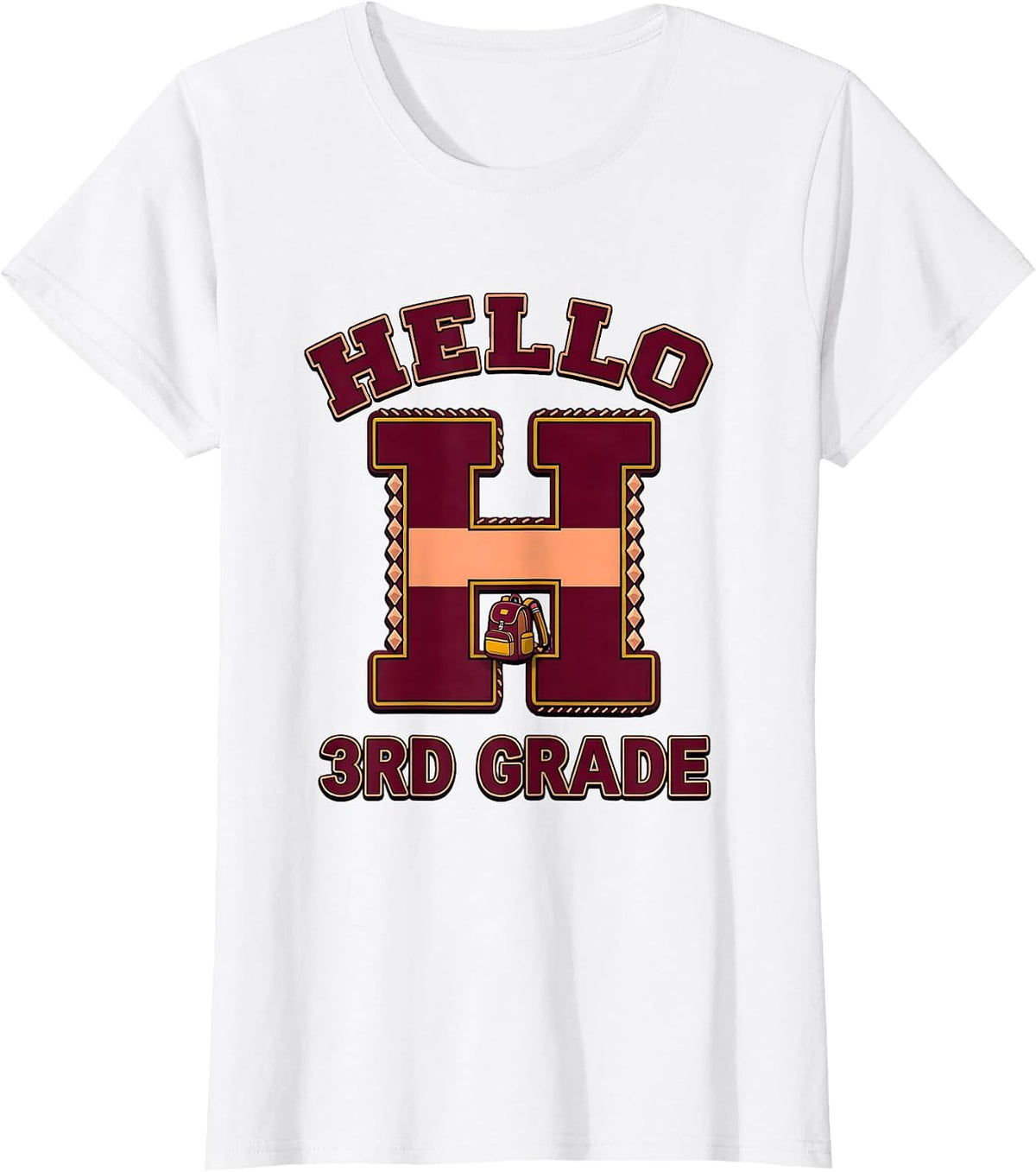 Women's Hello 3rd Grade Sparkle Varsity Back To School First Day T-Shirt - White