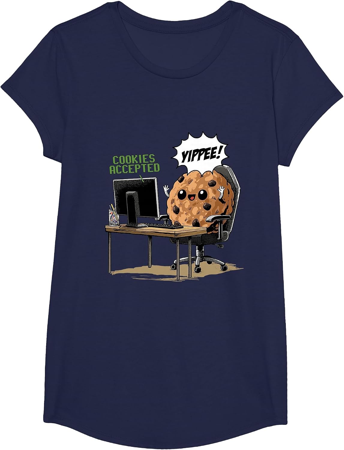 Cookies Accepted Nerd Shirt Funny Computer Internet Coder T-Shirt, Girls, Navy Blue, Large - As Pictured