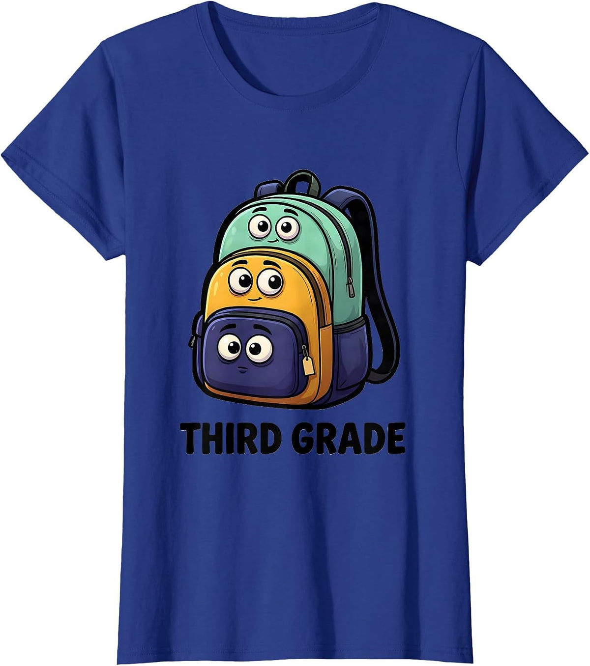 Women's THIRD GRADE Cartoon Backpacks Back To School First Day Third T-Shirt - Royal Blue