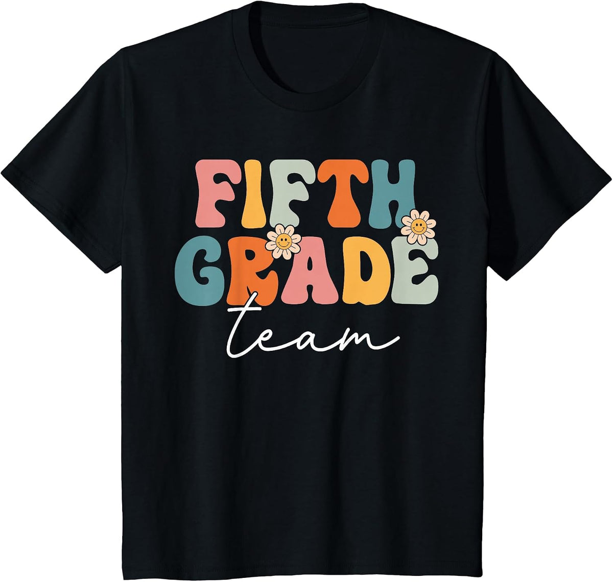 Fifth Grade Team Retro Groovy Back to School 5th Grade T-Shirt - Black