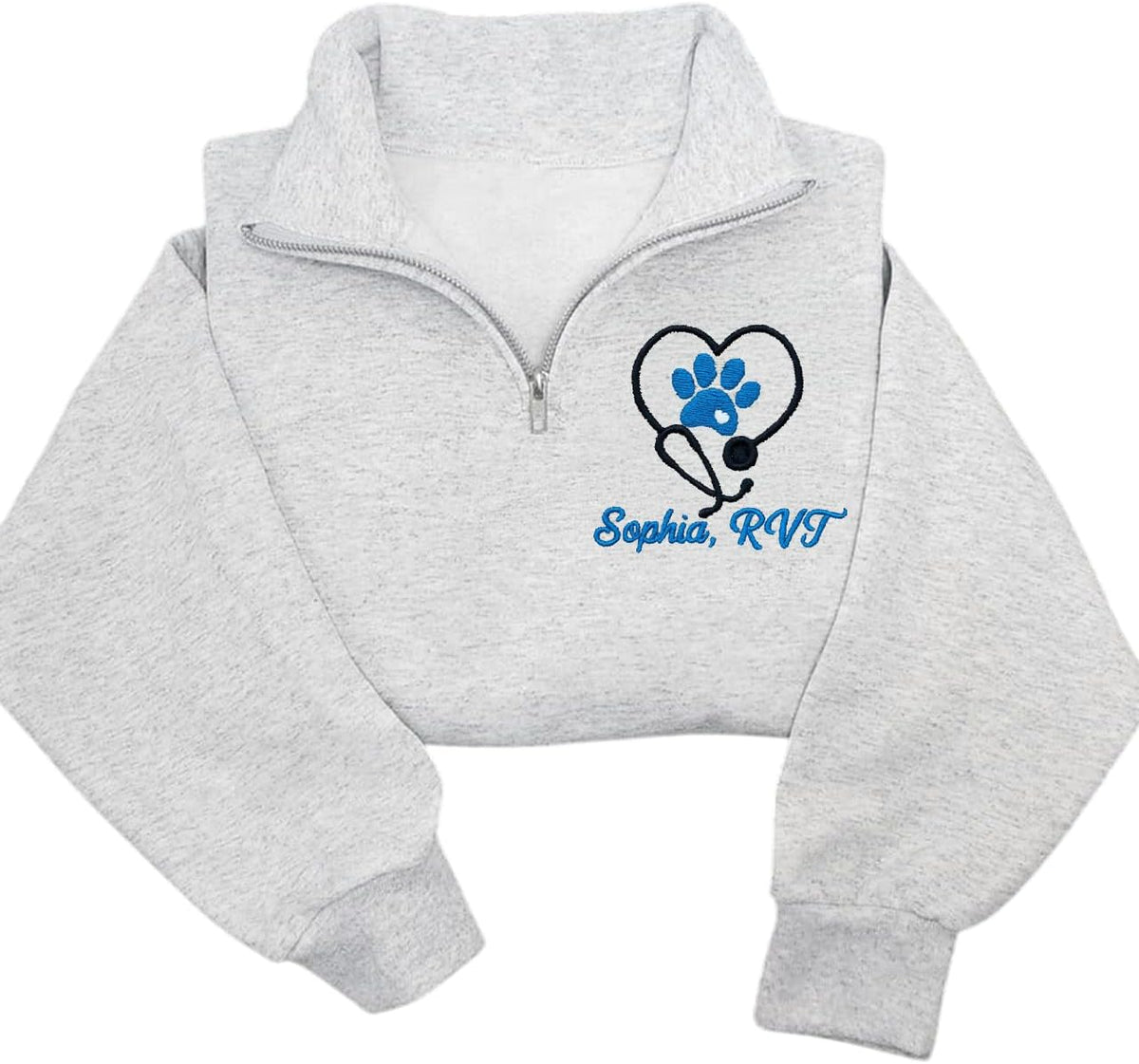 Custom Vet Tech Quarter Zip Sweatshirt, Personalized Embroidered Sweater for Veterinarian, Pet Clinic Team Uniform - Vet
