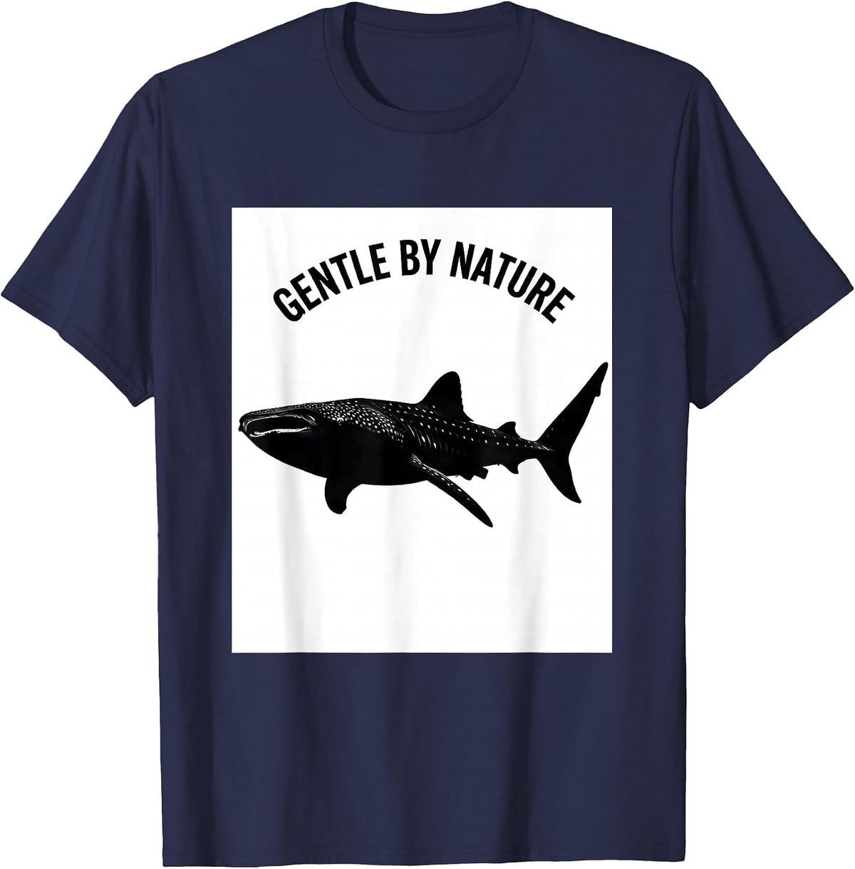 Gentle By Nature Silhouette Whale Shark Marine Wildlife T-Shirt - Navy Blue