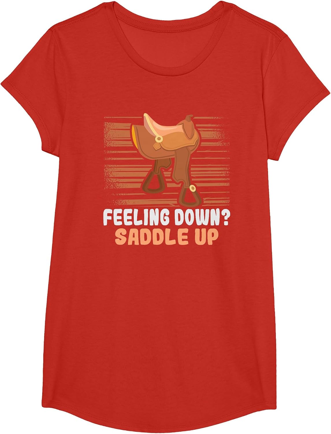 Feeling Down? Saddle up Equestrian and Horse Riding T-Shirt - Girls Red
