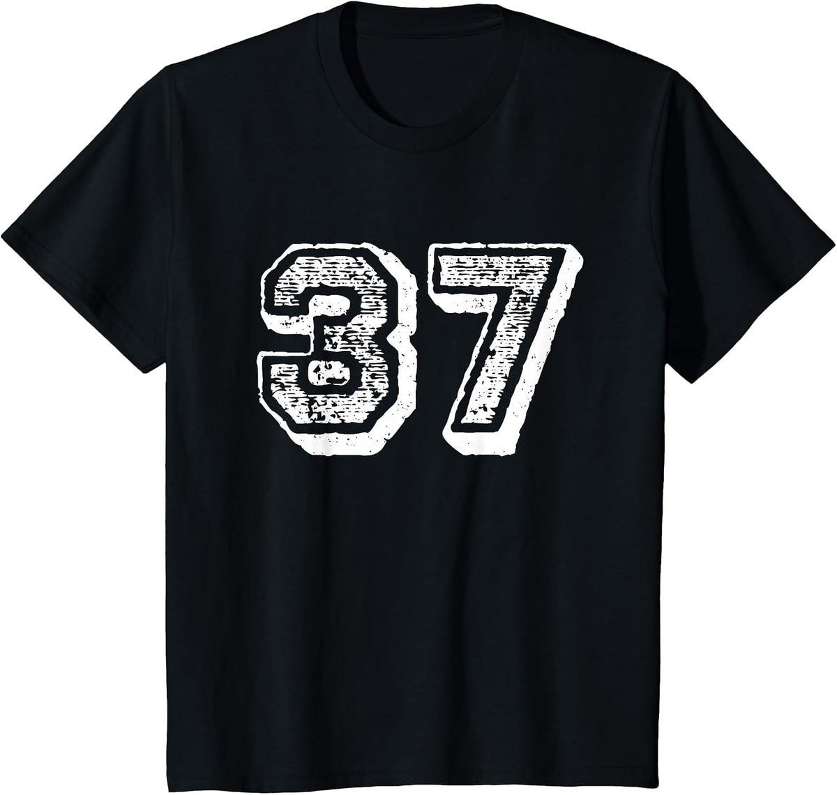 Number 37 Sports Jersey Player #37 Fan Front Print Vintage T-Shirt - Black