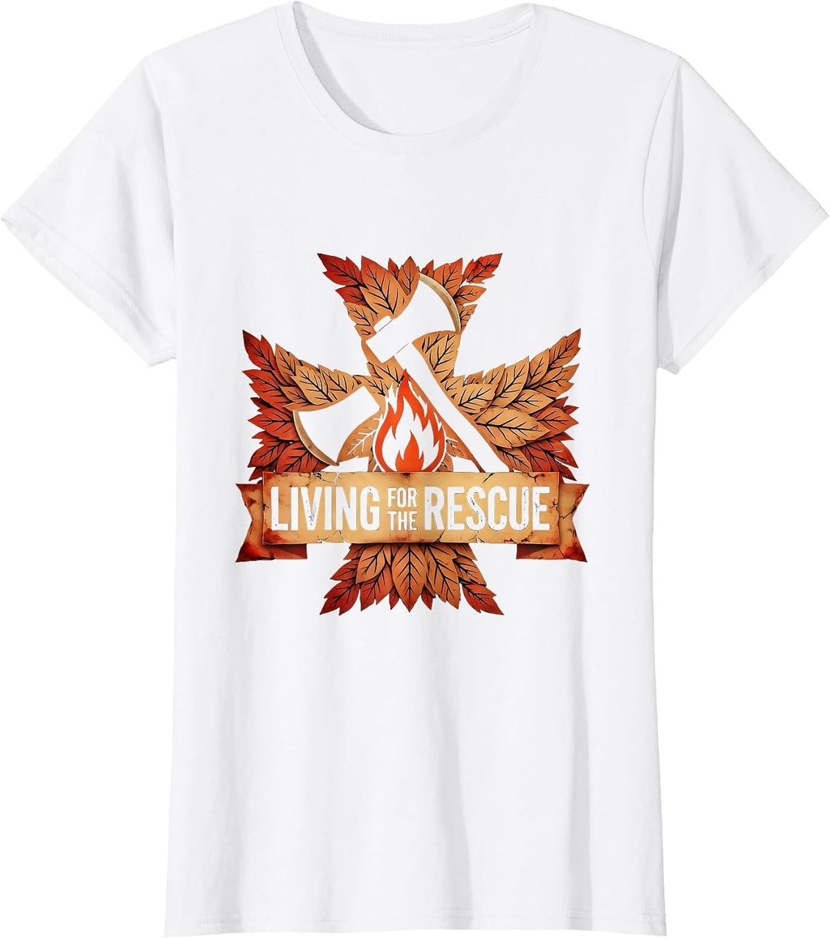 Living for the Rescue Firefighter Design T-Shirt - White