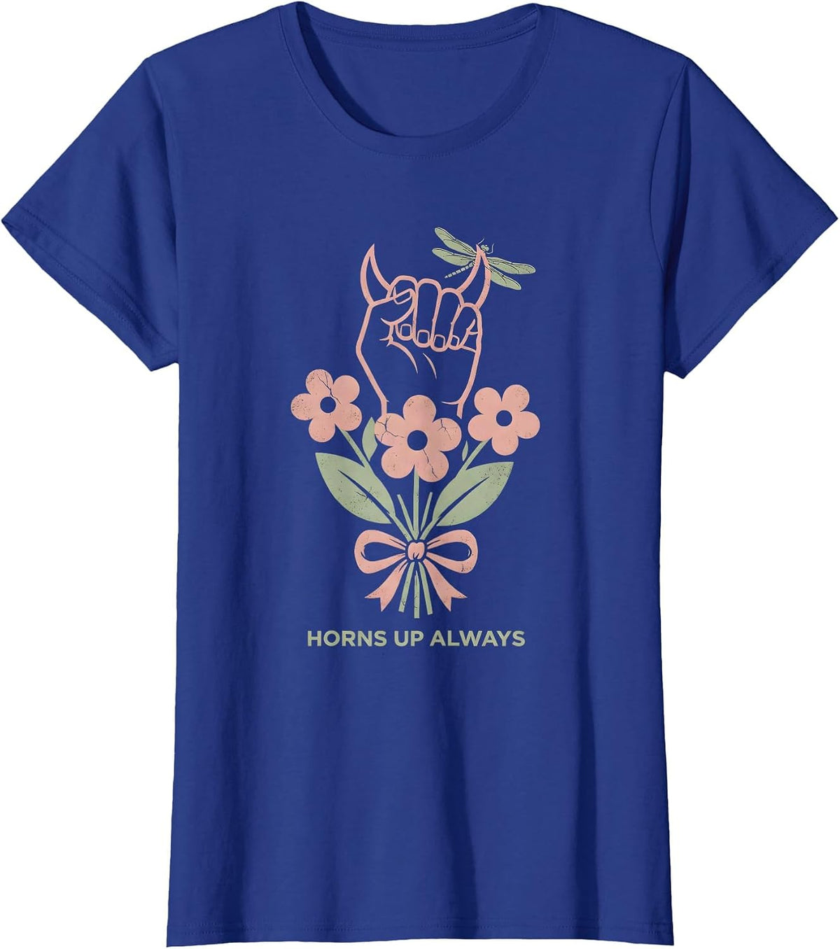 Horns Up Always Metal Band Graphic Design T-Shirt, Women, Royal Blue, X-Large - As Pictured