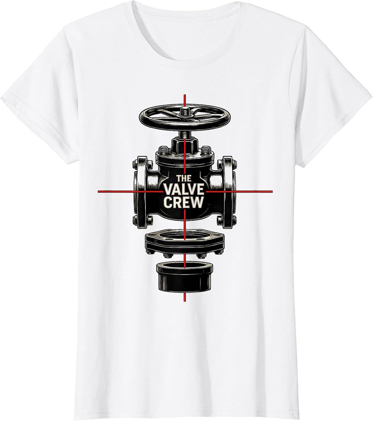 Women's THE VALVE CREW Exploded View Technical Firefighter Humor T-Shirt - White