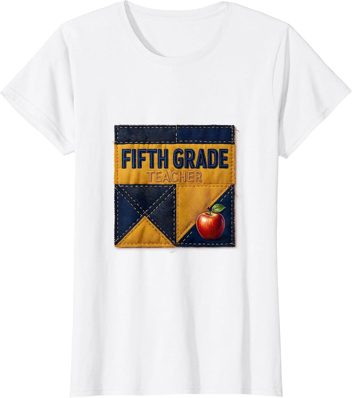 Fifth Grade Teacher Blue Patchwork Back To School Girls T-Shirt - White