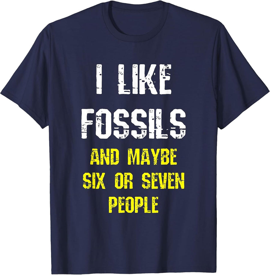 I Like Fossils Collector Geologist Funny Paleontology Humor T-Shirt - Navy Blue