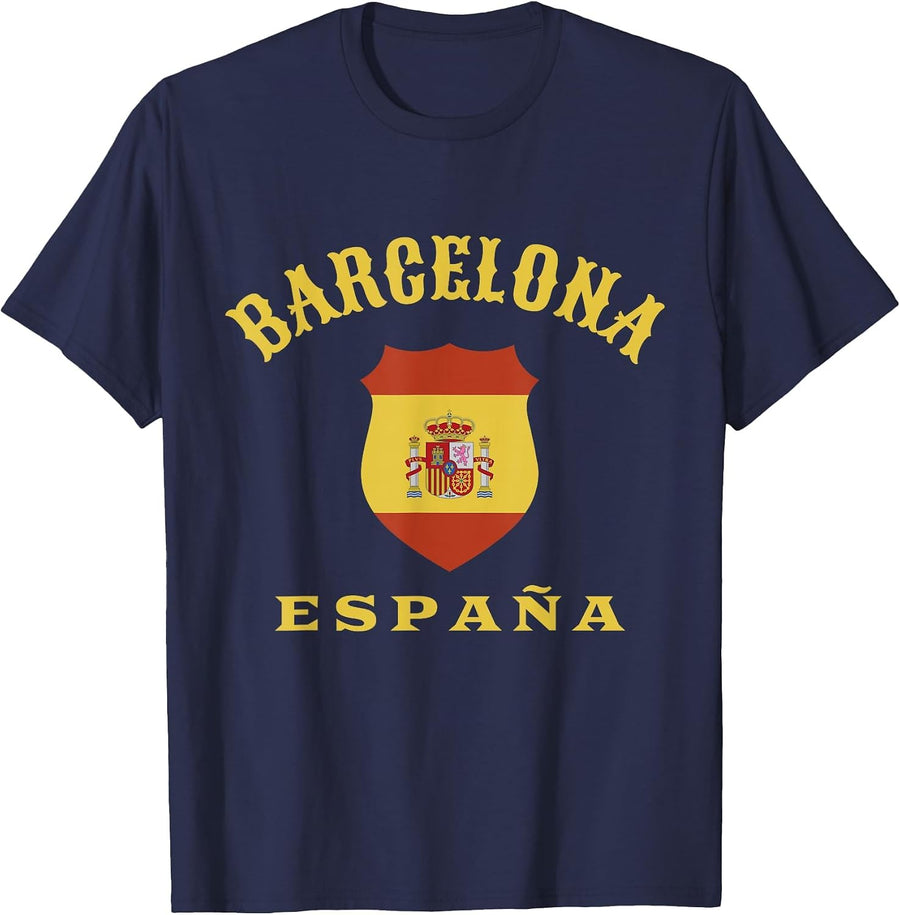 Barcelona City Spain Women Men Children Spanish Flag Red España T-Shirt - Navy Blue