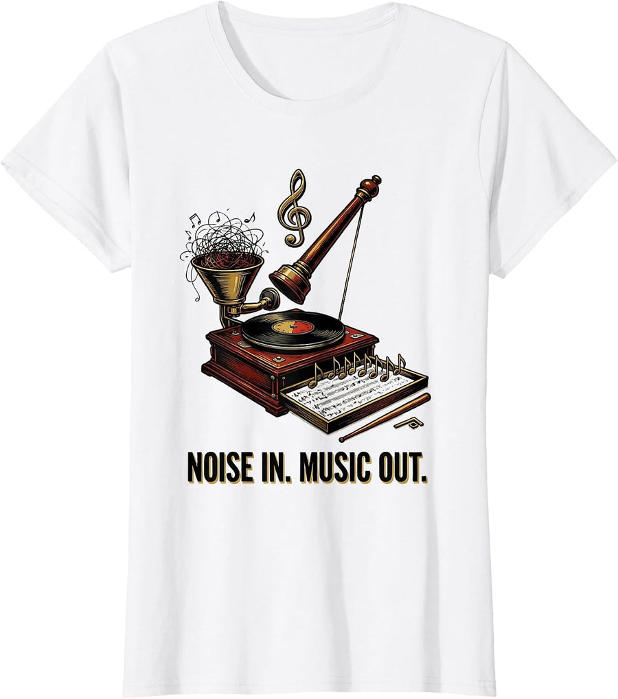 Women's Noise In Music Out Funny Music Teacher Gift T-Shirt - White