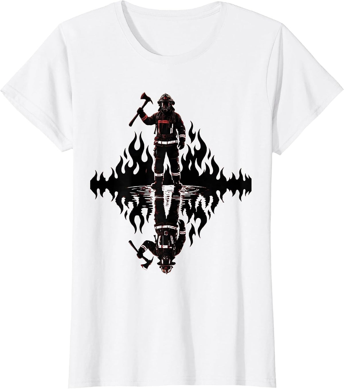 Firefighter Reflection Puddle Flames Graphic T-Shirt - White