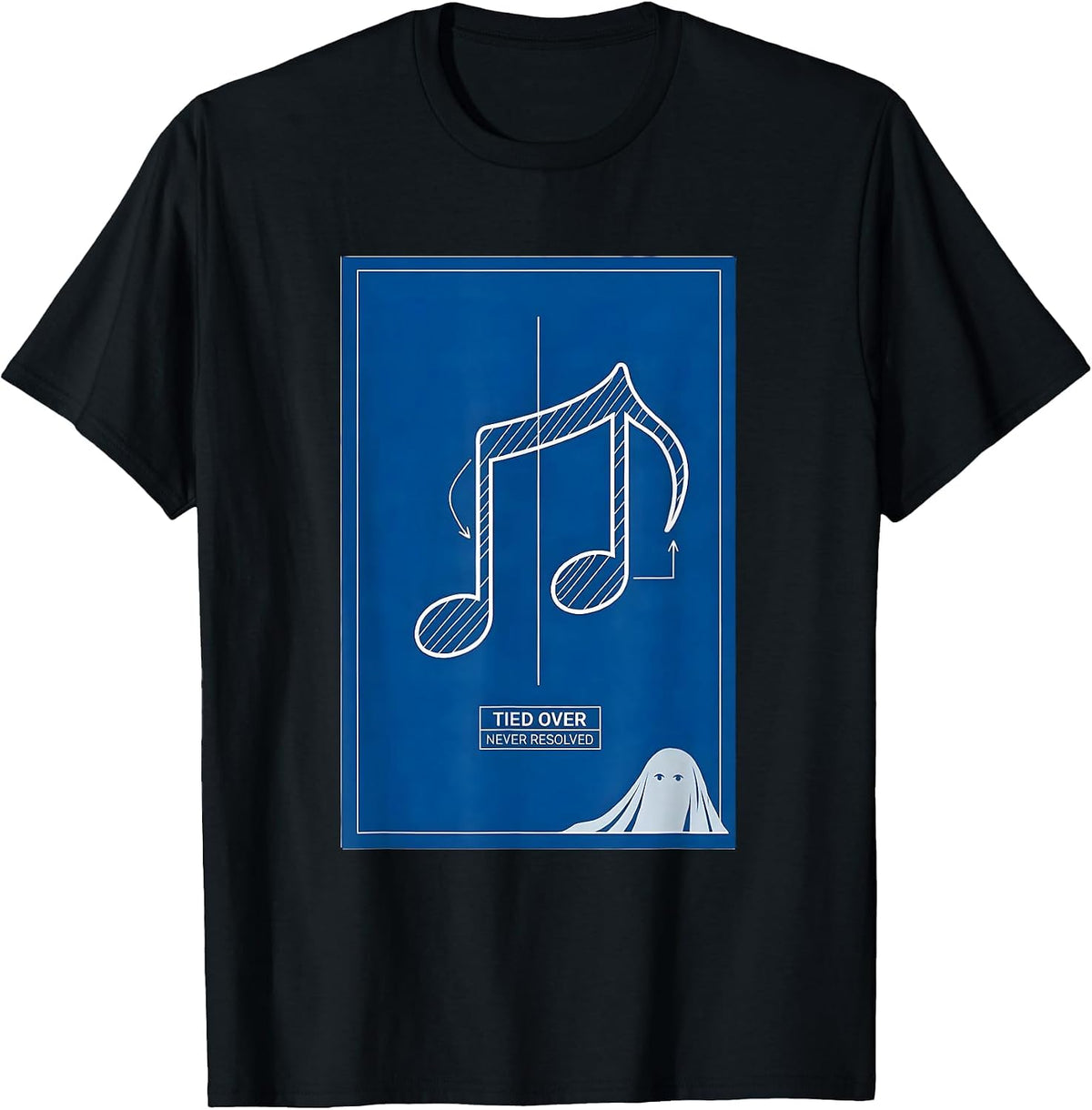 Men's Tied Over Never Resolved Technical Blueprint Music Teacher T-Shirt - Black