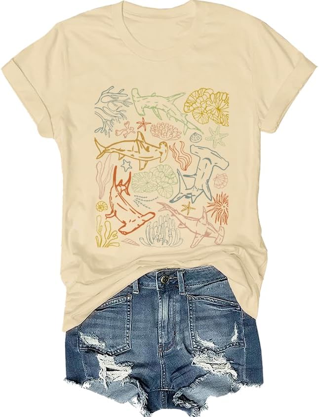 Whale Shark Shirt for Women, Shark Boho T-Shirt - Creamy Yellow-1
