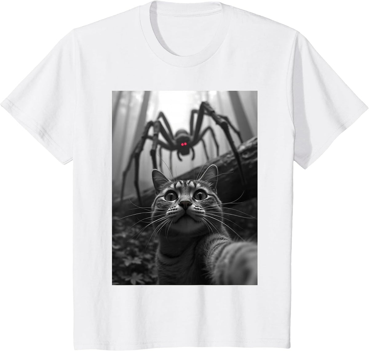 Cat Selfie with Spider T-Shirt - White