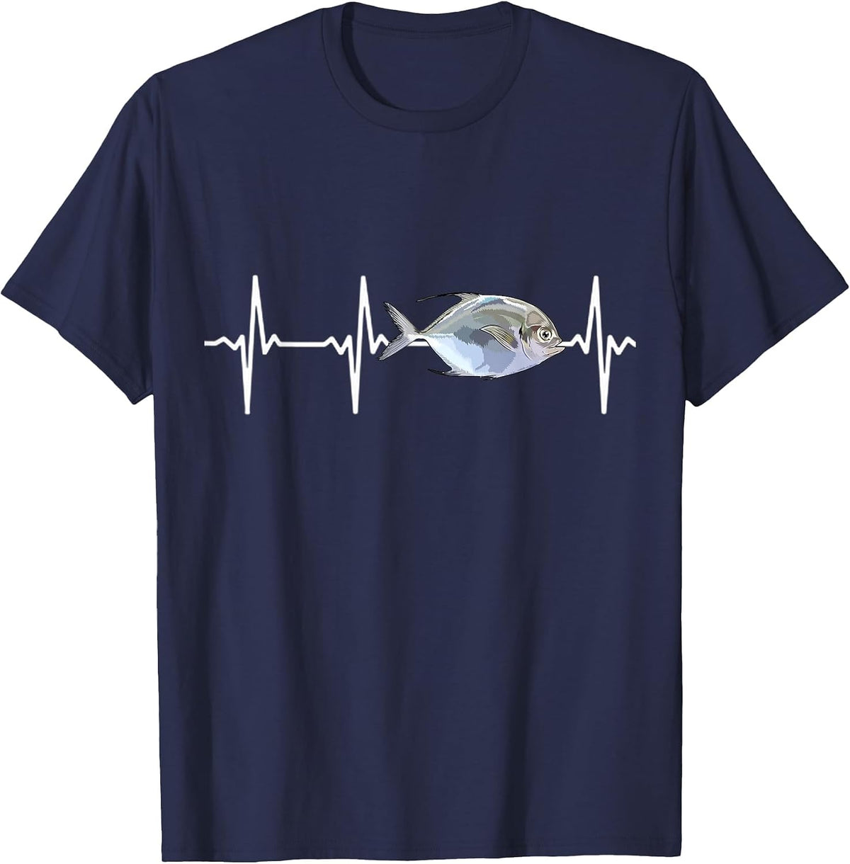 Pompano Heartbeat for Saltwater Fish Lovers T-Shirt - Navy Blue