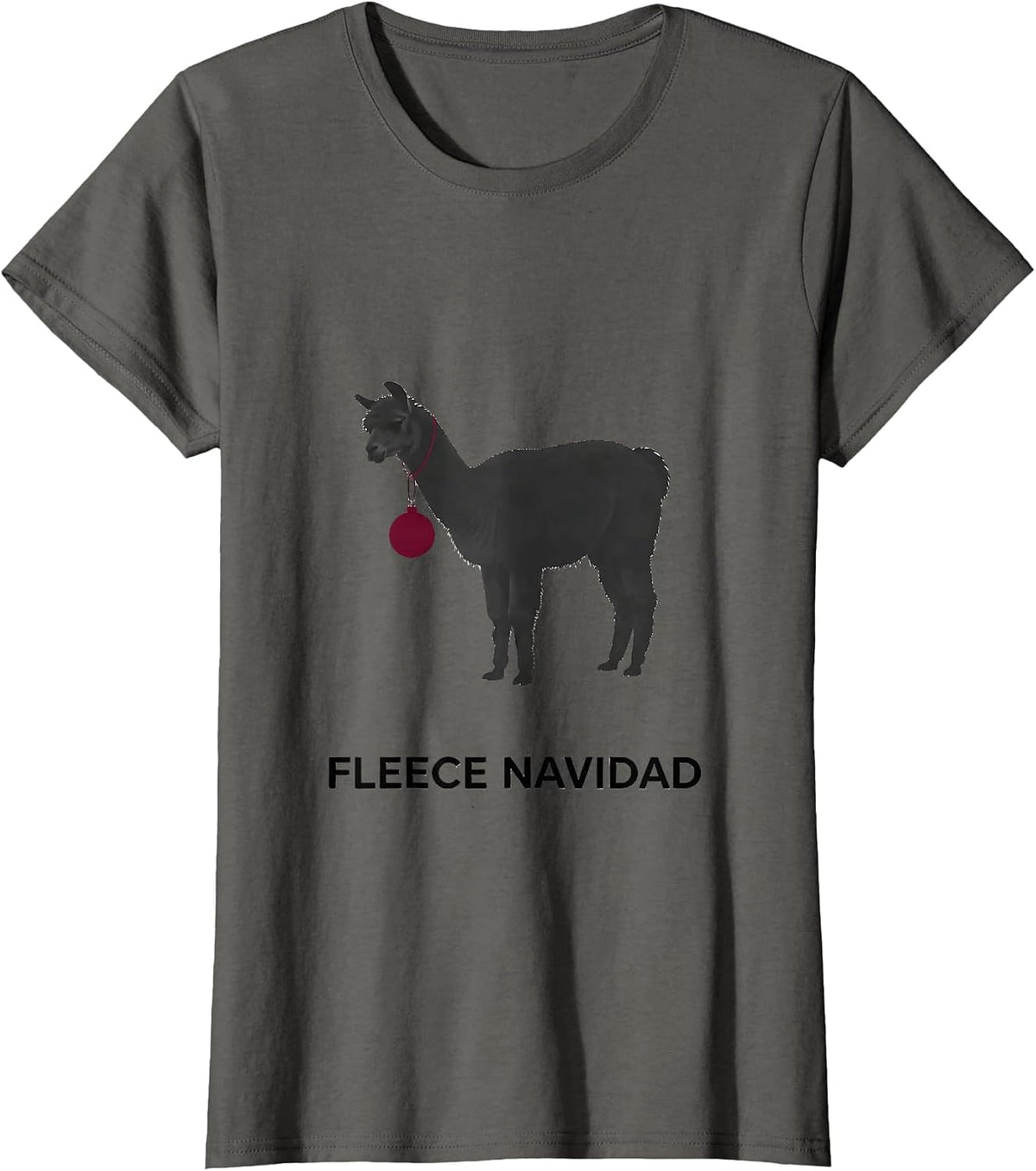 Women's Llama Slouch Funny Christmas Pun Fleece Navidad Gift T-Shirt - Asphalt Grey