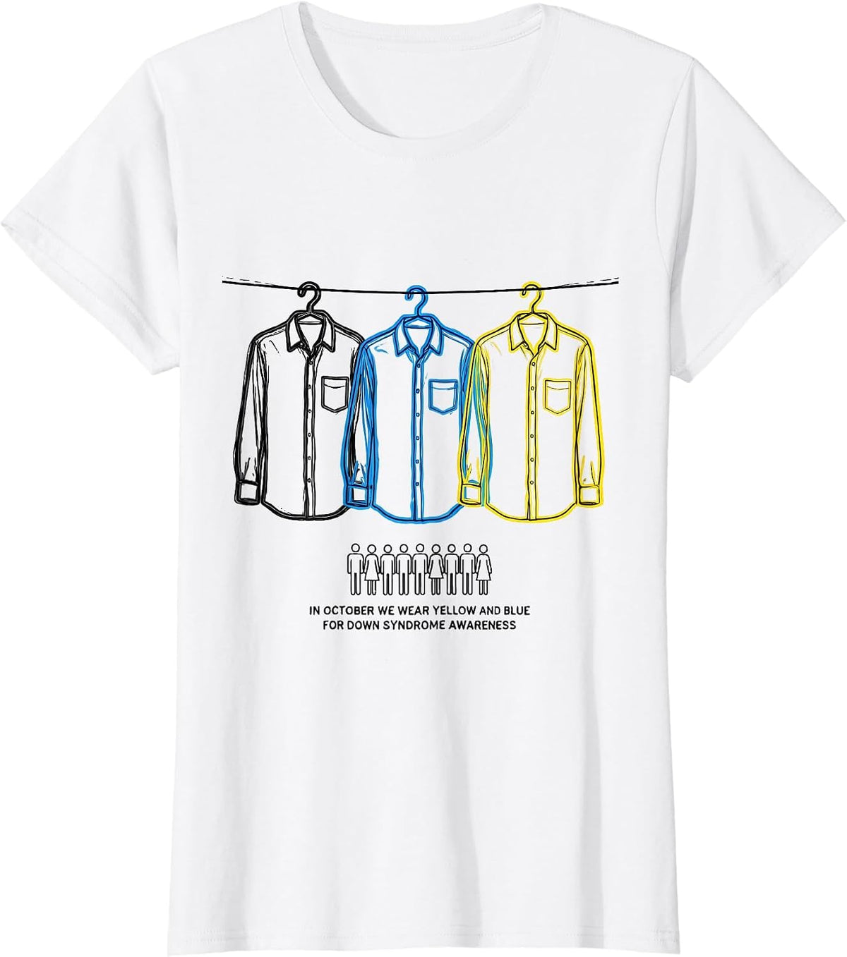 In October We Wear Yellow And Blue Down Syndrome Awareness T-Shirt - White