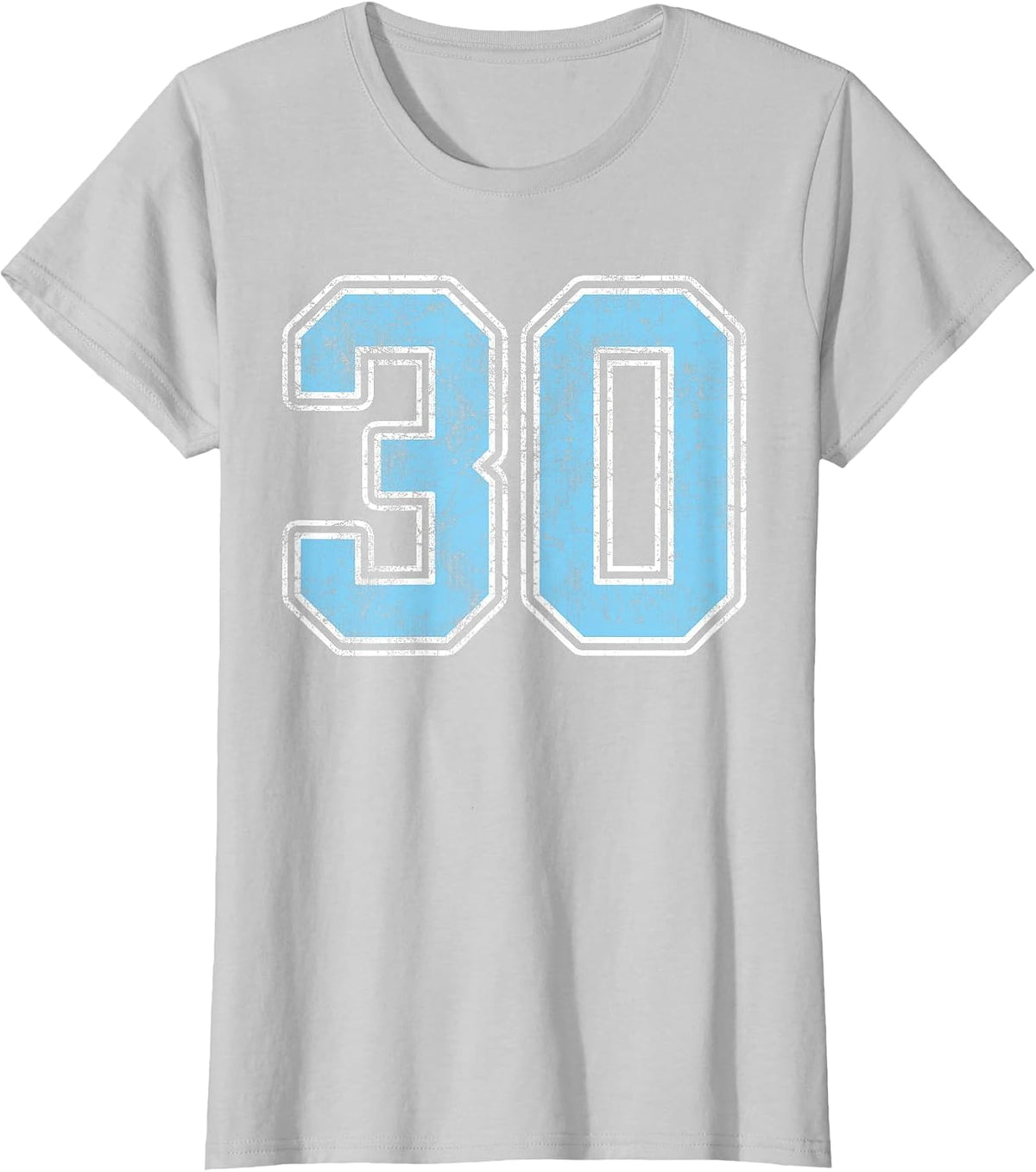 Baby Blue White Number 30 Jersey Player Uniform #30 T-Shirt - Silver Grey