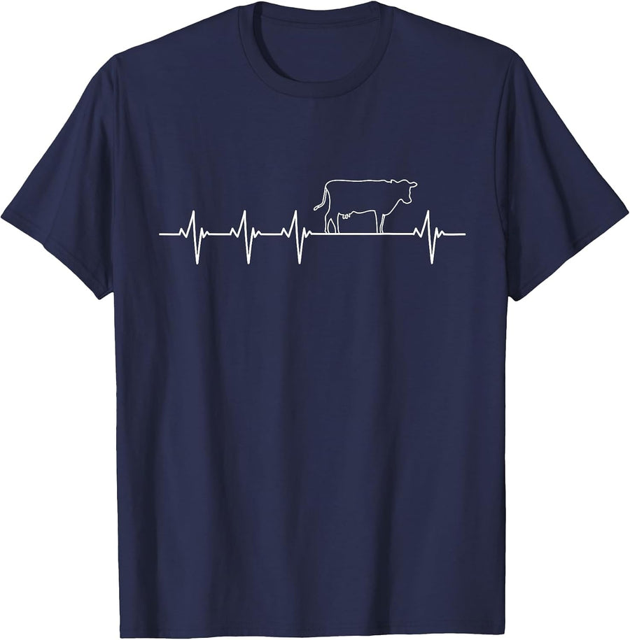 I Love My Cow Valve EKG Heartbeat Heart Patient T-Shirt T-Shirt - Navy Blue