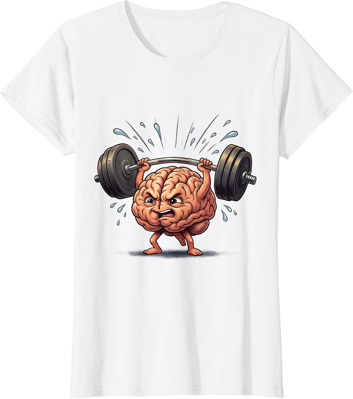 Women's Brain Lifting Weights Mental Health Graphic Tee T-Shirt - White