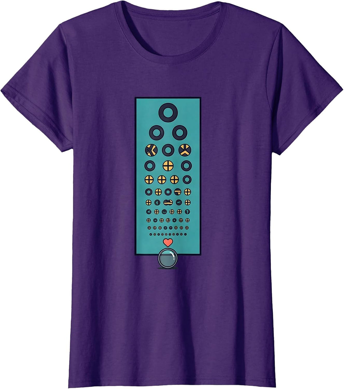 Women's Eye-Chart Heart Optometrist Valentine Humor T-Shirt - Purple