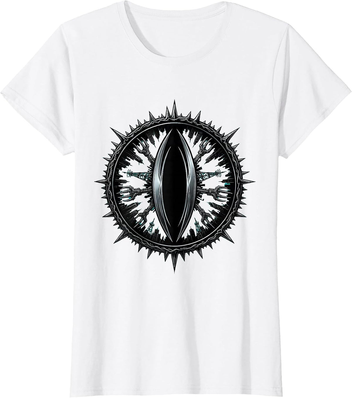 Cyberpunk Astronaut Dystopian Skyline Reflection T-Shirt - White